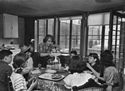 cast eating dinner