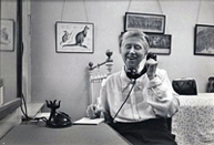 Marianne Moore on the phone in her apartment